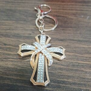 Gold and Silver Cross Keychain Or Bag Charm